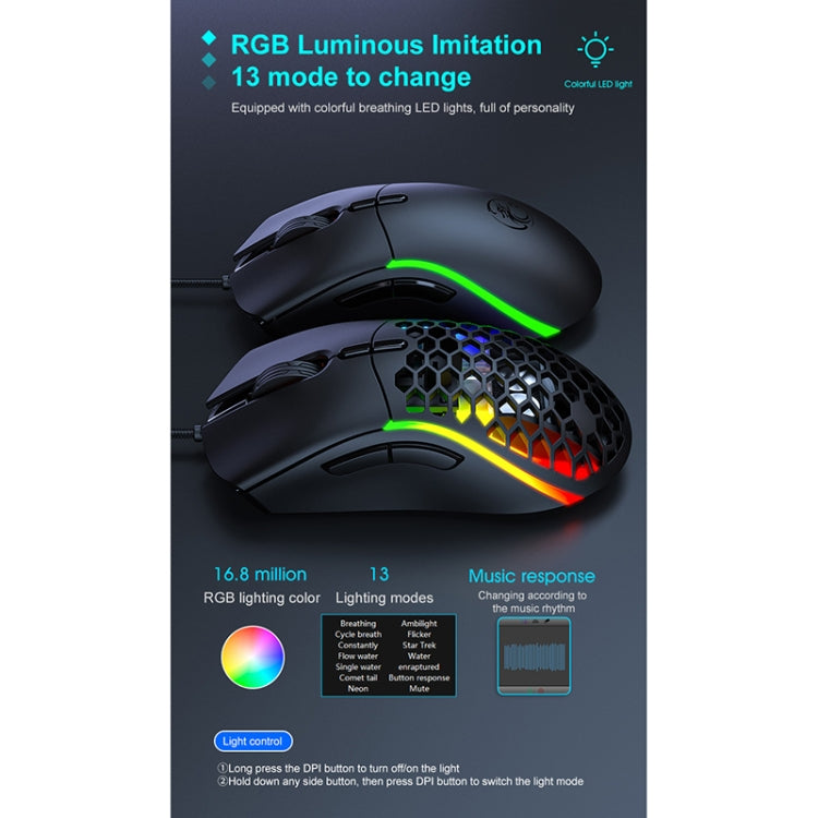 iMICE T60 7-key Custom Colorful Luminous Wired Honeycomb Gaming Mouse, Cable Length: 1.8m(Black) by iMICE