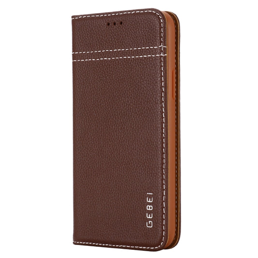 For iPhone 11 GEBEI Top-grain Leather Horizontal Flip Protective Case with Holder & Card Slots(Brown) by GEBEI