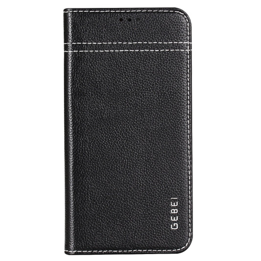 For iPhone XS / X GEBEI Top-grain Leather Horizontal Flip Protective Case with Holder & Card Slots(Black) by GEBEI