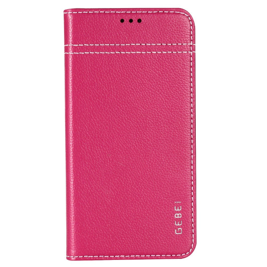 For iPhone XR GEBEI Top-grain Leather Horizontal Flip Protective Case with Holder & Card Slots(Rose Red) by GEBEI