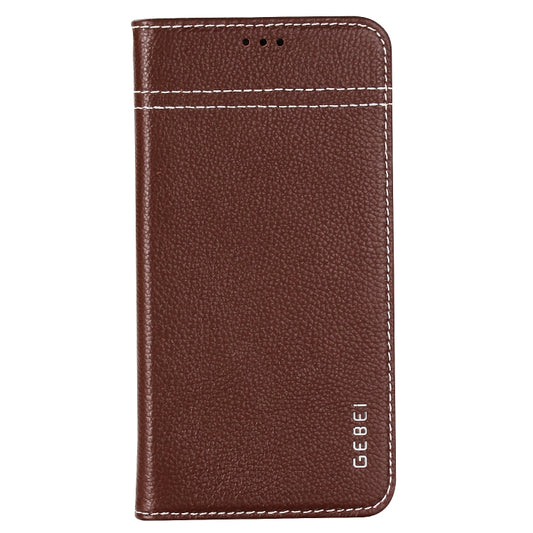 For iPhone XS Max GEBEI Top-grain Leather Horizontal Flip Protective Case with Holder & Card Slots(Brown) by GEBEI