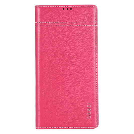 For Galaxy Note 10 GEBEI Top-grain Leather Horizontal Flip Protective Case with Holder & Card Slots(Rose Red) by GEBEI