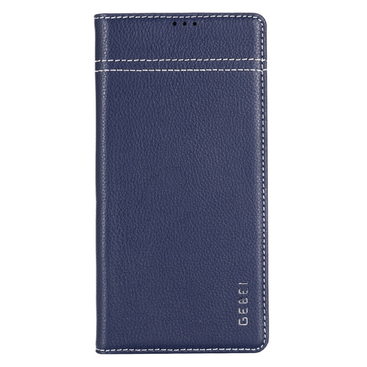 For Galaxy Note 10+ GEBEI Top-grain Leather Horizontal Flip Protective Case with Holder & Card Slots(Blue) by GEBEI