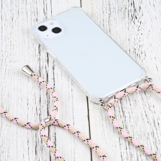 For iPhone 13 Four-corner Shockproof Transparent TPU Protective Case with Lanyard(Colorful Pink) by buy2fix
