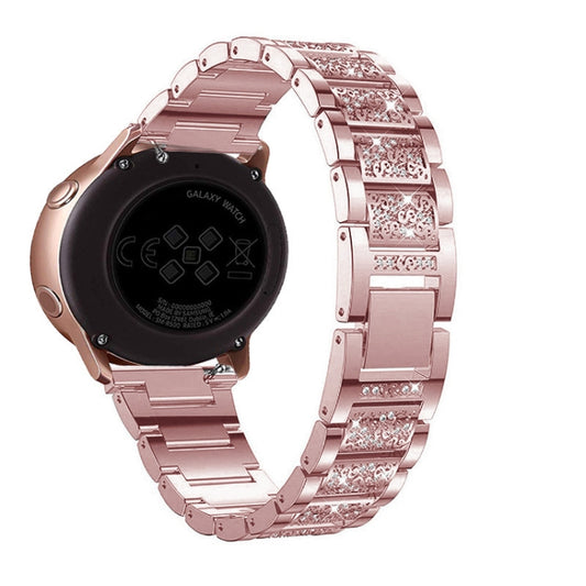 For Samsung Galaxy Watch Active2 20mm Three-beads Diamond Steel Watch Band(Rose Pink) by buy2fix