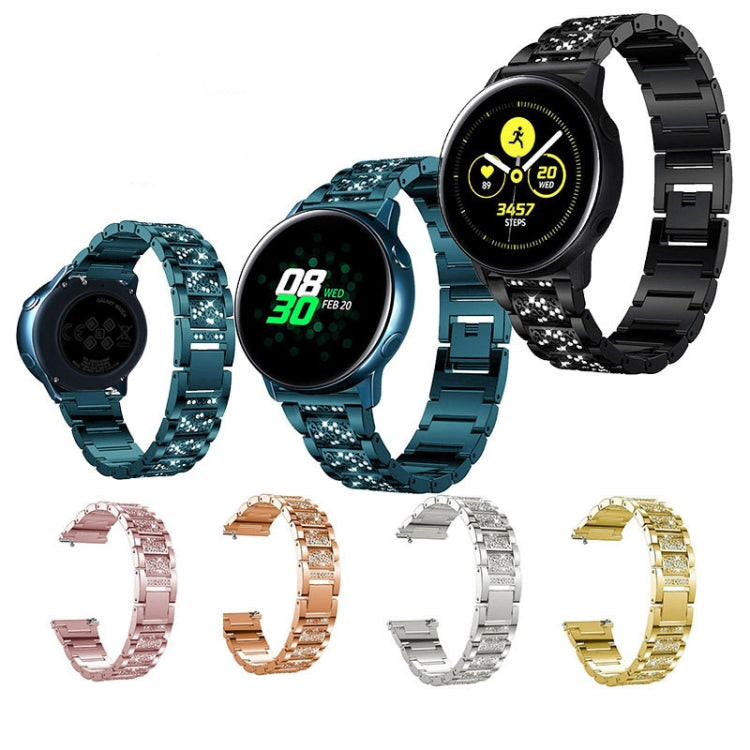 For Samsung Galaxy Watch Active2 20mm Three-beads Diamond Steel Watch Band(Rose Pink) by buy2fix