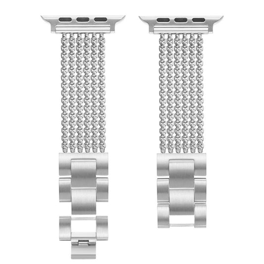 Six-chains Three-beads Steel Watch Band For Apple Watch Ultra 49mm&Watch Ultra 2 49mm / Series 9&8&7 45mm / SE 3&SE 2&6&SE&5&4 44mm / 3&2&1 42mm(Silver) by buy2fix