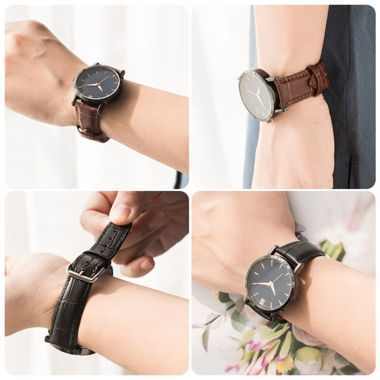 14mm Two-layer Cowhide Leather Bamboo Joint Texture Watch Band(Dark Brown) by buy2fix