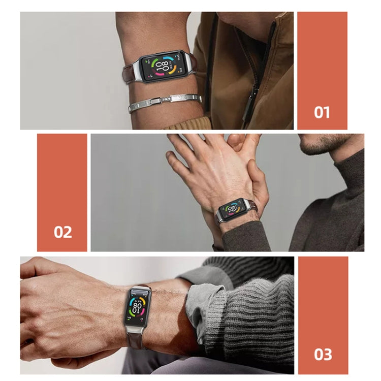 For Huawei Band 6 / Honor Band 6 / 7 MIJOBS Cowhide Leather Watch Band(Black) by MIJOBS