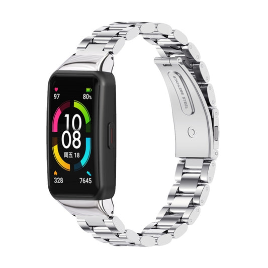For Huawei Band 6 / Honor Band 6 / 7 MIJOBS Three Strains Stainless Steel Metal Buckle Watch Band(Silver) by MIJOBS
