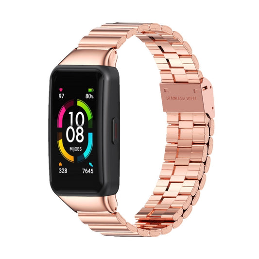 For Huawei Band 6 / Honor Band 6 / 7 MIJOBS Bamboo Joint Stainless Steel Metal Buckle Watch Band(Rose Gold) by MIJOBS
