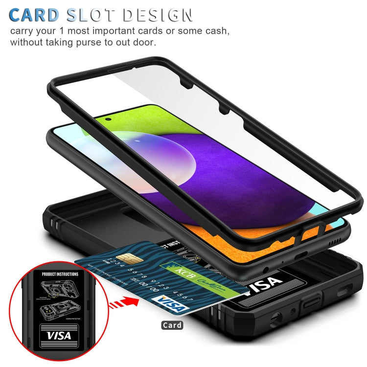 For Samsung Galaxy A52 Sliding Camera Cover Design TPU + PC Protective Case with 360 Degree Rotating Holder & Card Slot(Black+Black) by buy2fix