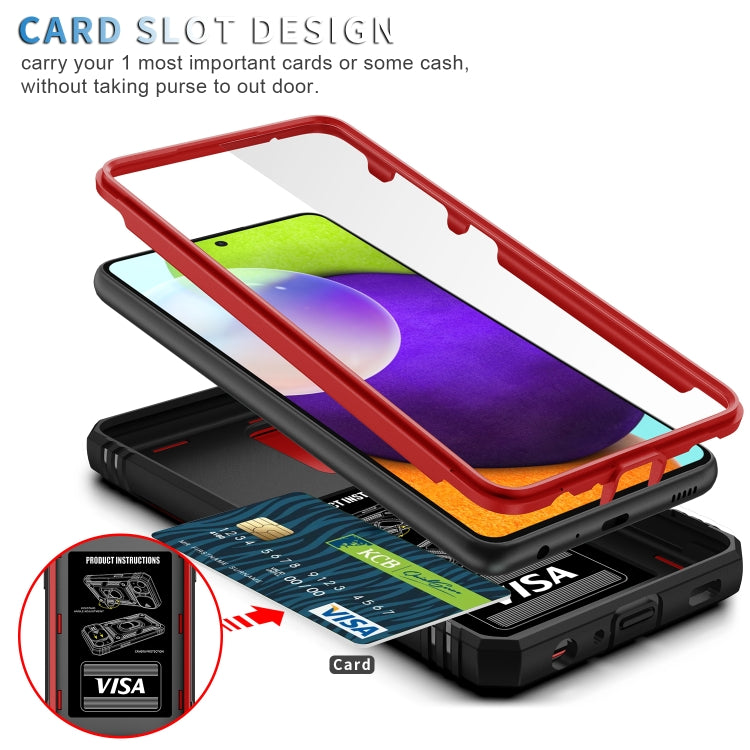 For Samsung Galaxy A52 Sliding Camera Cover Design TPU + PC Protective Case with 360 Degree Rotating Holder & Card Slot(Red+Black) by buy2fix