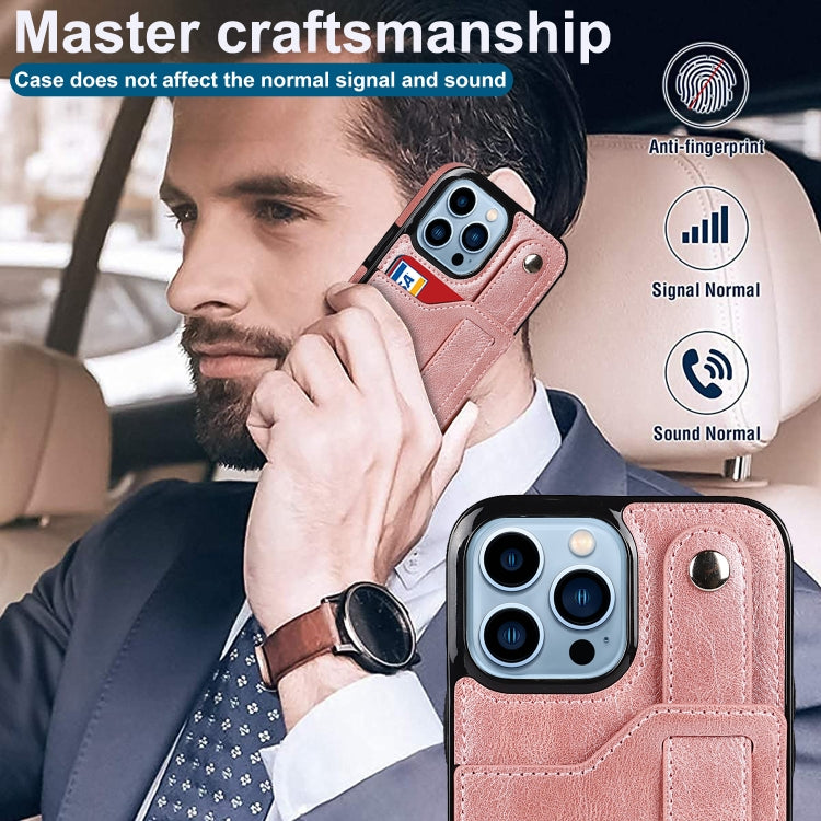 For iPhone 13 Pro Max Crazy Horse Texture Shockproof TPU + PU Leather Case with Card Slot & Wrist Strap Holder (Rose Gold) by buy2fix