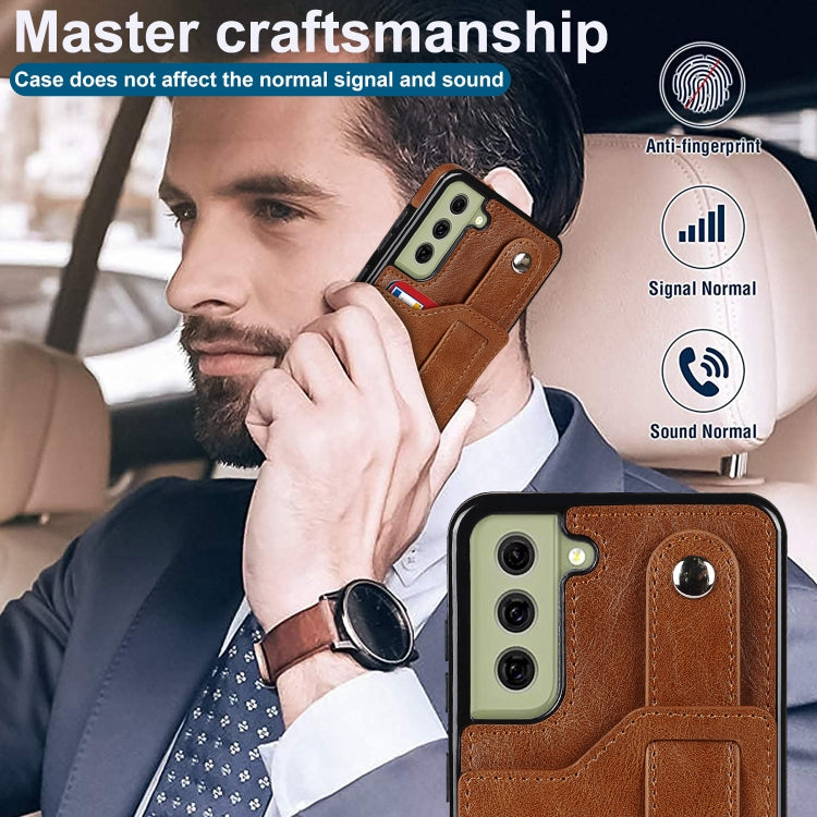 For Samsung Galaxy S21 FE Crazy Horse Texture Shockproof TPU + PU Leather Case with Card Slot & Wrist Strap Holder(Brown) by buy2fix