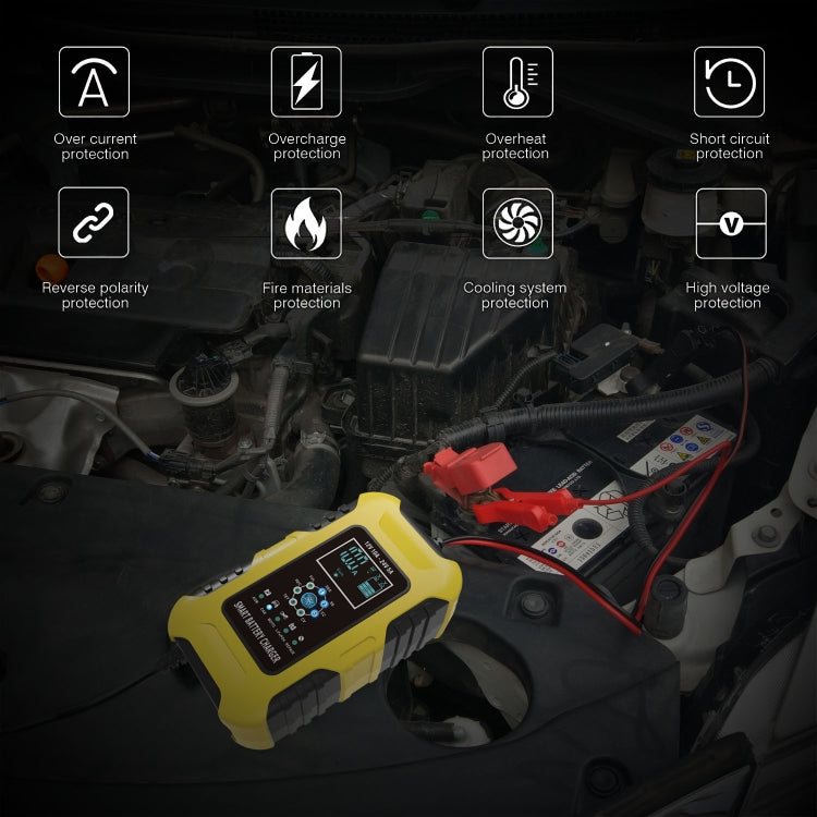 FOXSUR 10A 12V 7-segment Motorcycle / Car Smart Battery Charger, Plug Type:US Plug(Yellow) by FOXSUR