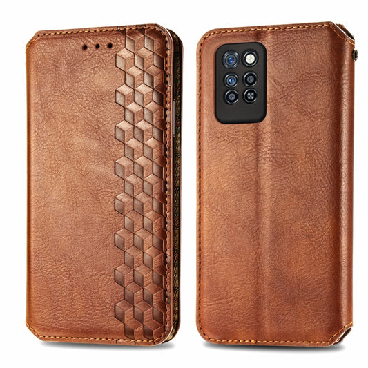 For Infinix Note 10 Pro Cubic Grid Pressed Horizontal Flip Magnetic PU Leather Case with Holder & Card Slots & Wallet(Brown) by buy2fix
