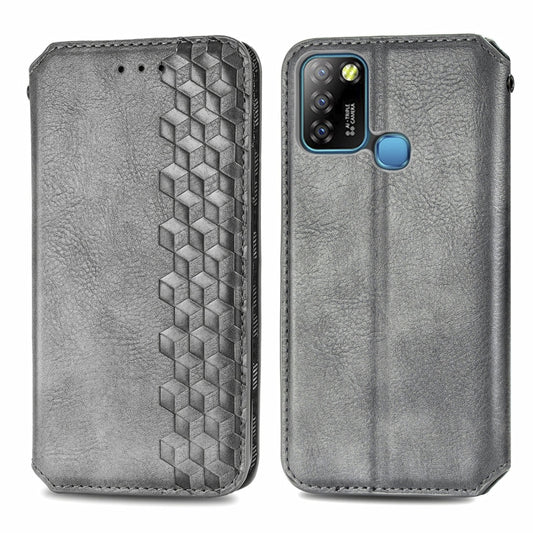 For Infinix Smart 5 Cubic Grid Pressed Horizontal Flip Magnetic PU Leather Case with Holder & Card Slots & Wallet(Grey) by buy2fix