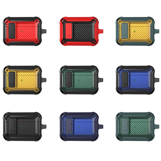 Wireless Earphones Shockproof Bumblebee Carbon Fiber Protective Case with Switch For AirPods Pro(Black) by buy2fix