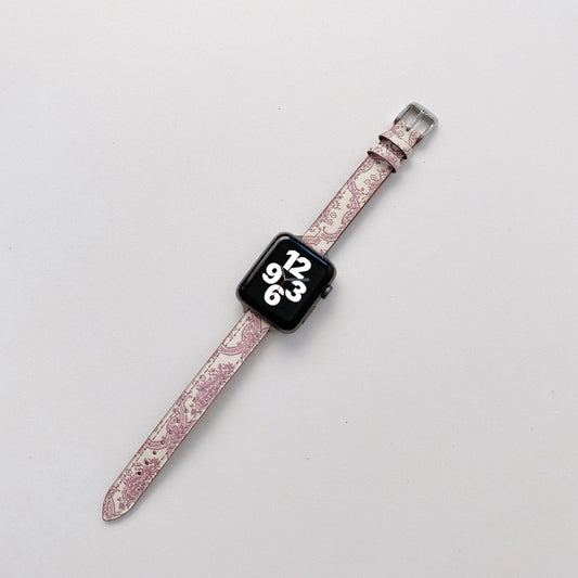Small Slim Ethnic Leather Wrist Strap Watch Band For Apple Watch Series 9&8&7 41mm / SE 3&SE 2&6&SE&5&4 40mm / 3&2&1 38mm(Pink) by buy2fix
