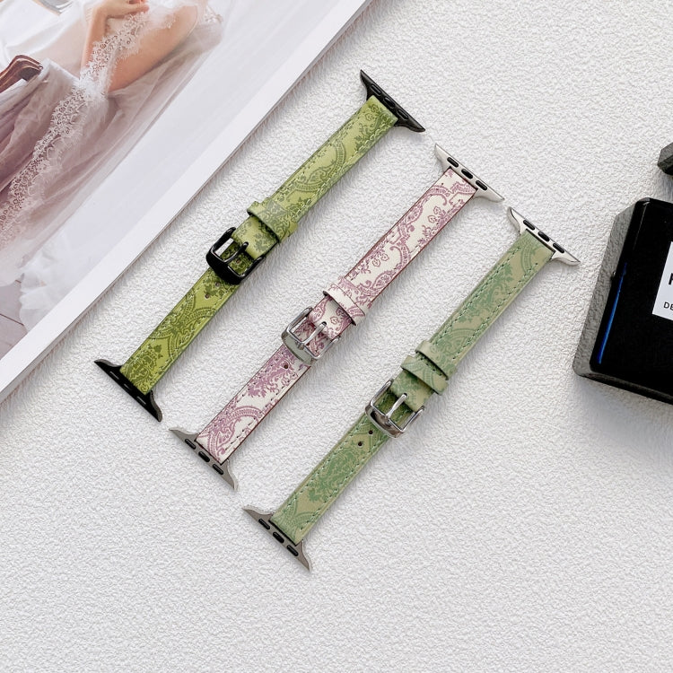 Small Slim Ethnic Leather Wrist Strap Watch Band For Apple Watch Series 9&8&7 41mm / SE 3&SE 2&6&SE&5&4 40mm / 3&2&1 38mm(Pink) by buy2fix