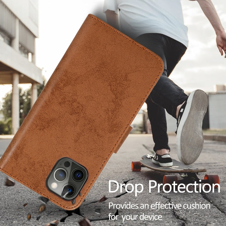 For iPhone 13 Pro Max Retro 2 in 1 Detachable Magnetic Horizontal Flip TPU + PU Leather Case with Holder & Card Slots & Photo Frame & Wallet (Brown) by buy2fix