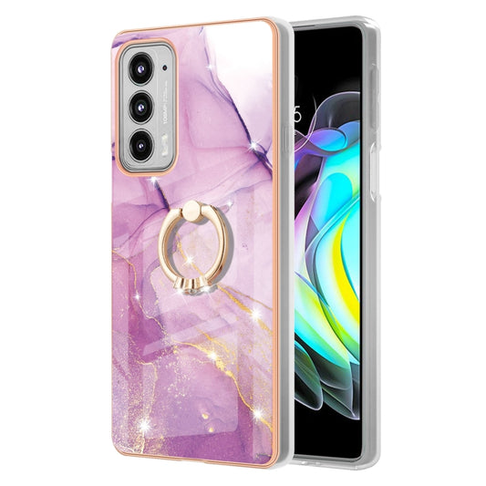 For Motorola Moto Edge 20 Electroplating Marble Pattern IMD TPU Shockproof Case with Ring Holder(Purple 001) by buy2fix