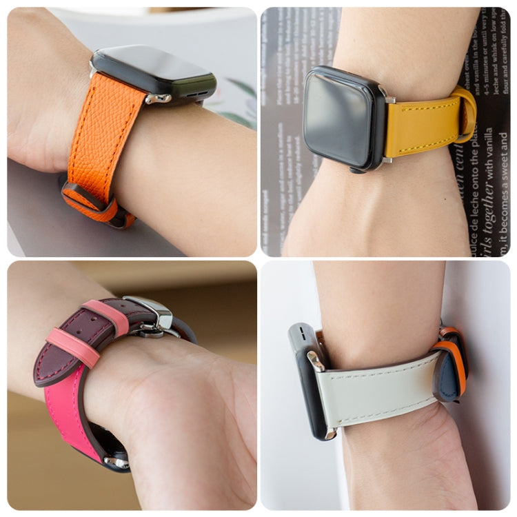 Butterfly Clasp Top Layer Cowhide Leather Strap Watch Band For Apple Watch Series 9&8&7 41mm / SE 3&SE 2&6&SE&5&4 40mm / 3&2&1 38mm(Black) by buy2fix