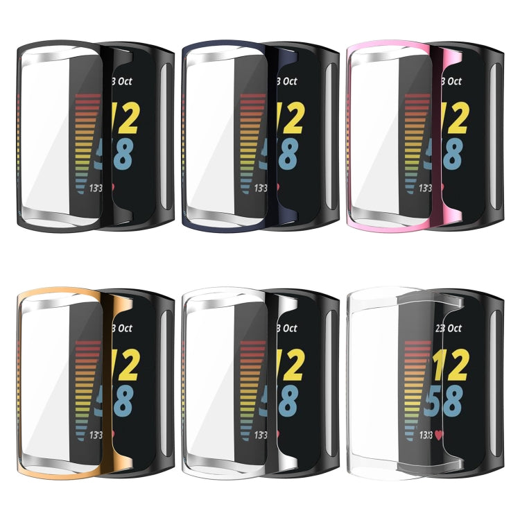 For Fitbit Charge 5 Full Coverage TPU Electroplating Protective Case Cover(Transparent White) by buy2fix