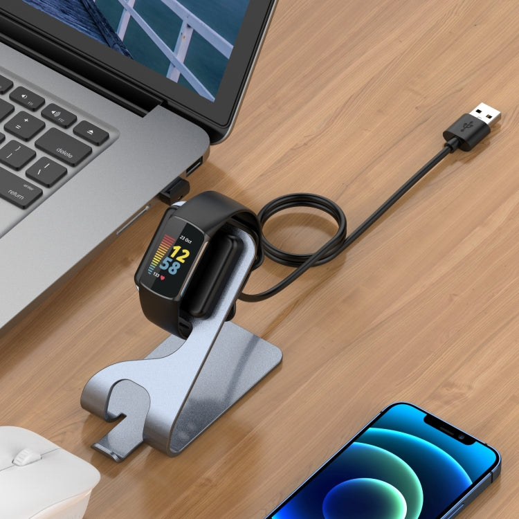 For Fitbit Charge 5 Portable Magnetic Metal Charger Holder(Grey) by buy2fix