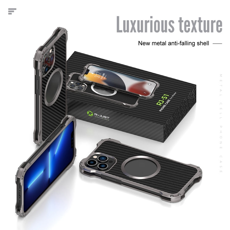 For iPhone 13 Pro Max R-JUST RJ51 Hollow Shockproof Metal Protective Case (Dark Grey) by R-JUST