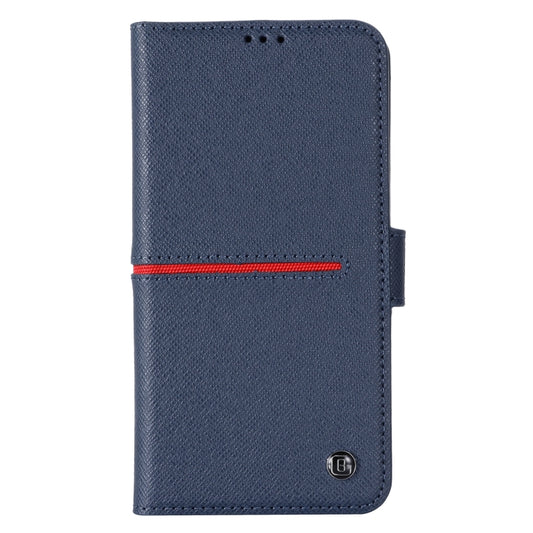 For iPhone 13 GEBEI Top-grain Leather Horizontal Flip Protective Case with Holder & Card Slots & Wallet & Photo Frame(Blue) by GEBEI