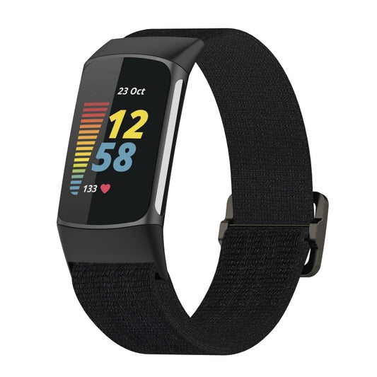For Fitbit Charge 5 Elastic Nylon Braid Watch Band(Black) by buy2fix