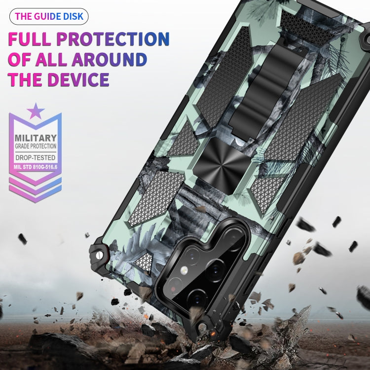 For Samsung Galaxy S22 Ultra 5G Camouflage Armor Shockproof TPU + PC Magnetic Protective Phone Case with Holder(Mint Green) by buy2fix