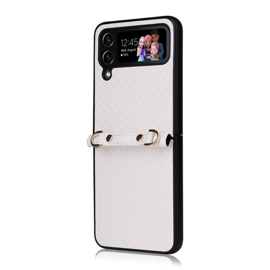 For Samsung Galaxy Z Flip3 5G Carbon Fiber Texture Shock-proof PU Phone Case(White) by buy2fix