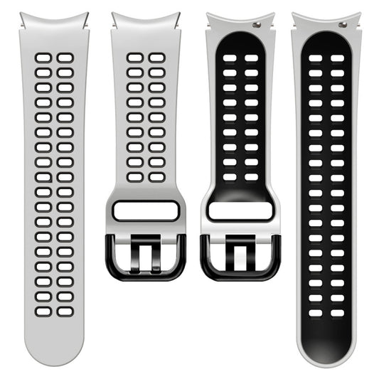 For Samsung Galaxy Watch4 40mm / 44mm Double-row Hole Two-color Silicone Watch Band(White Black) by buy2fix
