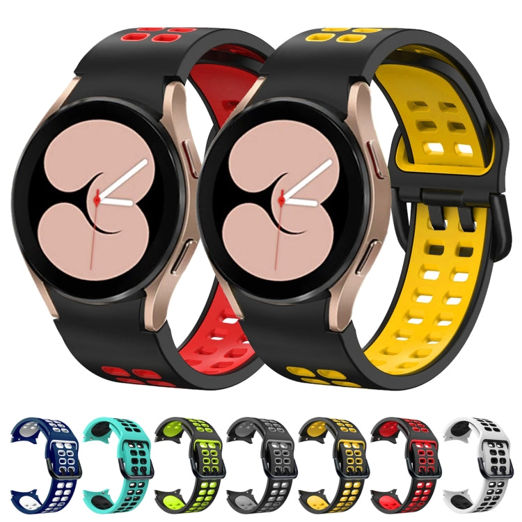 For Samsung Galaxy Watch4 40mm / 44mm Double-row Hole Two-color Silicone Watch Band(White Black) by buy2fix