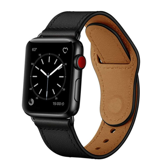 Leather Watch Band For Apple Watch Ultra 49mm&Watch Ultra 2 49mm / Series 9&8&7 45mm / SE 3&SE 2&6&SE&5&4 44mm / 3&2&1 42mm(Black + Black Buckle) by buy2fix