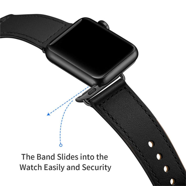 Leather Watch Band For Apple Watch Ultra 49mm&Watch Ultra 2 49mm / Series 9&8&7 45mm / SE 3&SE 2&6&SE&5&4 44mm / 3&2&1 42mm(Black + Black Buckle) by buy2fix