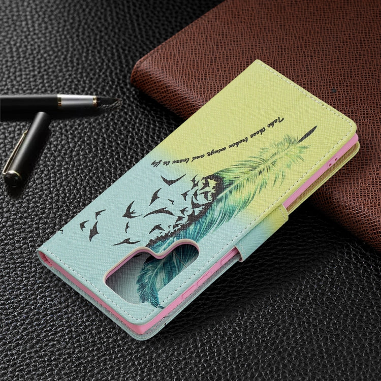 For Samsung Galaxy S22 Ultra 5G Colored Drawing Pattern Horizontal Flip Phone Leather Case with Holder & Card Slots & Wallet(Feather) by buy2fix