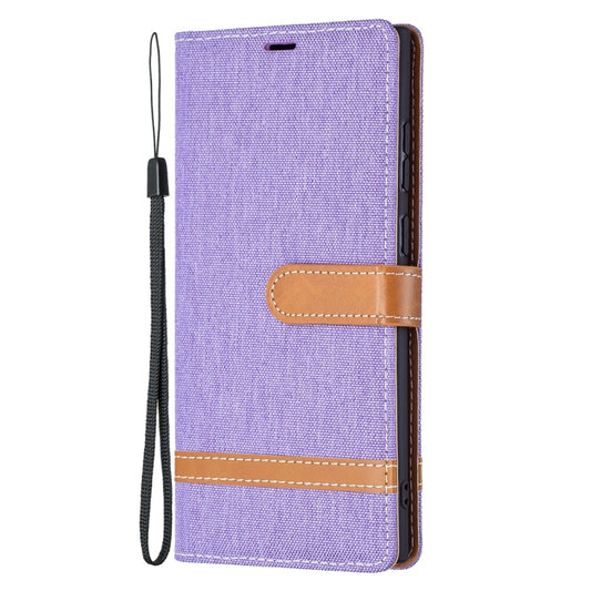 For Samsung Galaxy S22 Ultra 5G Color Matching Denim Texture Leather Case with Holder & Card Slots & Wallet & Lanyard(Purple) by buy2fix