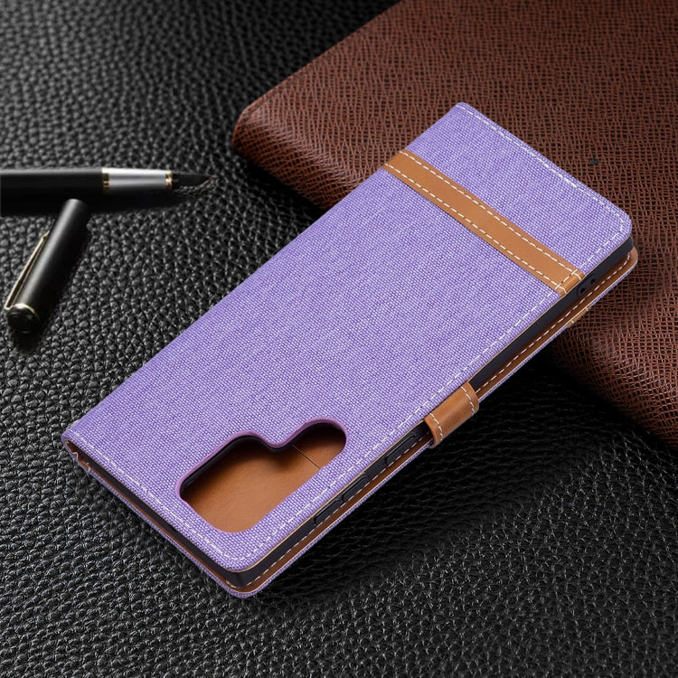 For Samsung Galaxy S22 Ultra 5G Color Matching Denim Texture Leather Case with Holder & Card Slots & Wallet & Lanyard(Purple) by buy2fix