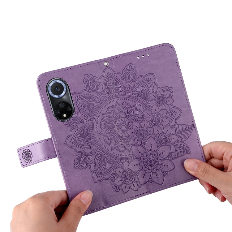 For Huawei nova 9 / Honor 50 7-petal Flowers Embossed Flip Leather Phone Case with Holder & Card Slots(Light Purple) by buy2fix