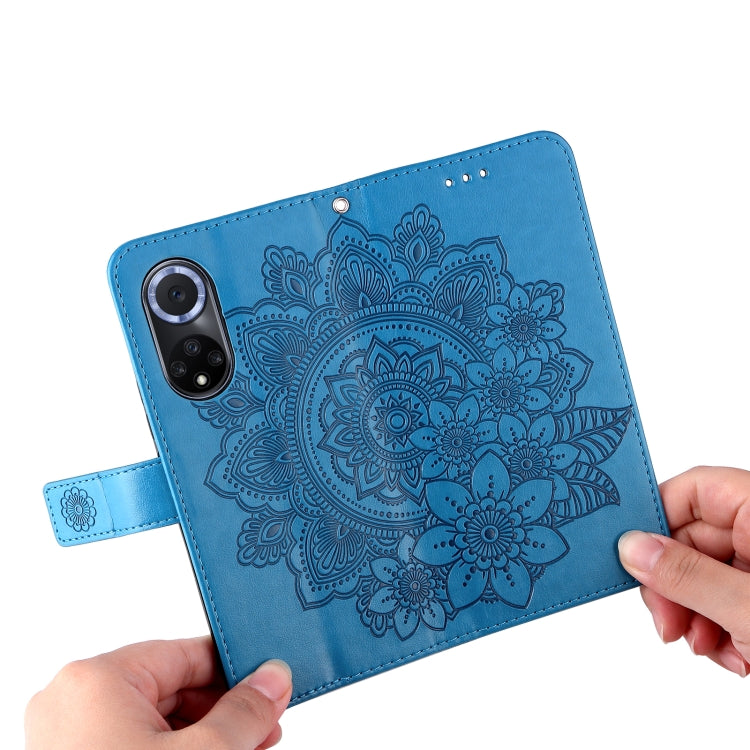 For Huawei nova 9 / Honor 50 7-petal Flowers Embossed Flip Leather Phone Case with Holder & Card Slots(Blue) by buy2fix