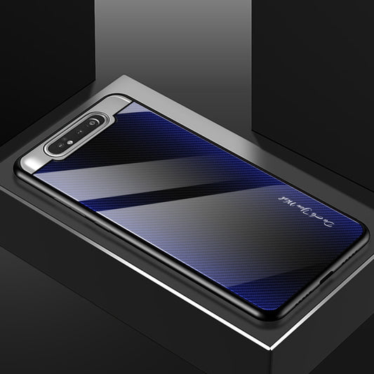 For Galaxy A80 / A90 Texture Gradient Glass Protective Case(Dark Blue) by buy2fix