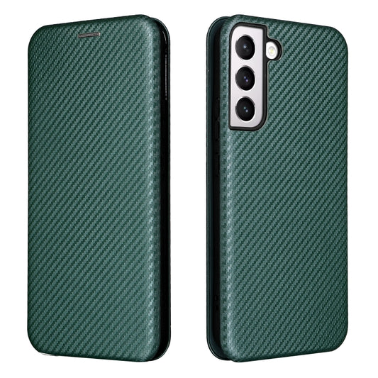 For Samsung Galaxy S22+ Carbon Fiber Texture Horizontal Flip Leather Phone Case(Green) by buy2fix