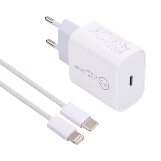 SDC-20W PD USB-C / Type-C Travel Charger + 1m 20W USB-C / Type-C to 8 Pin Data Cable Set, EU Plug(White) by buy2fix