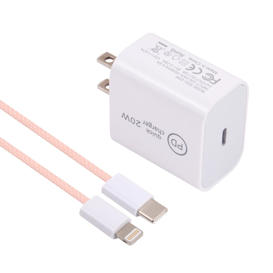 SDC-20W PD USB-C / Type-C Travel Charger + 1m 20W USB-C / Type-C to 8 Pin Data Cable Set, US Plug(Pink) by buy2fix