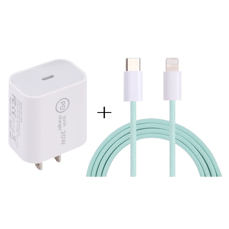 SDC-20W PD USB-C / Type-C Travel Charger + 1m 20W USB-C / Type-C to 8 Pin Data Cable Set, US Plug(Green) - USB Charger by buy2fix | Online Shopping UK | buy2fix