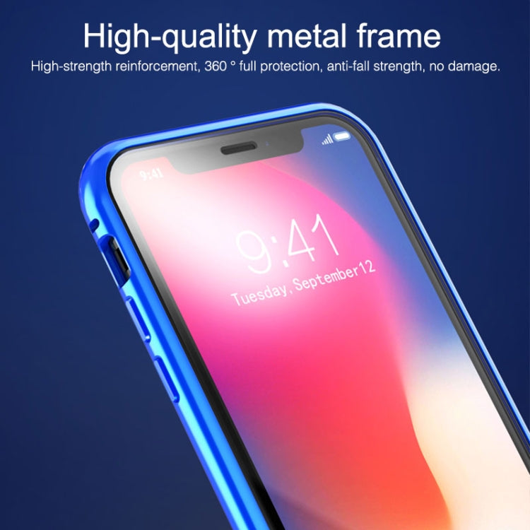 For iPhone X / XS Ultra Slim Double Sides Magnetic Adsorption Angular Frame Tempered Glass Magnet Flip Case(Gold) by buy2fix